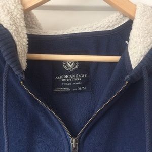 Sz M Blue Fleece Zip Up Hoodie from American Eagle